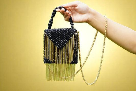 Crystal Beaded Bag - Square Black