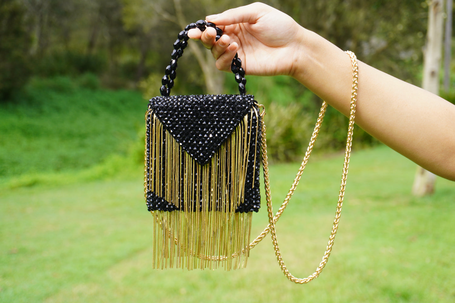 Crystal Beaded Bag - Square Black