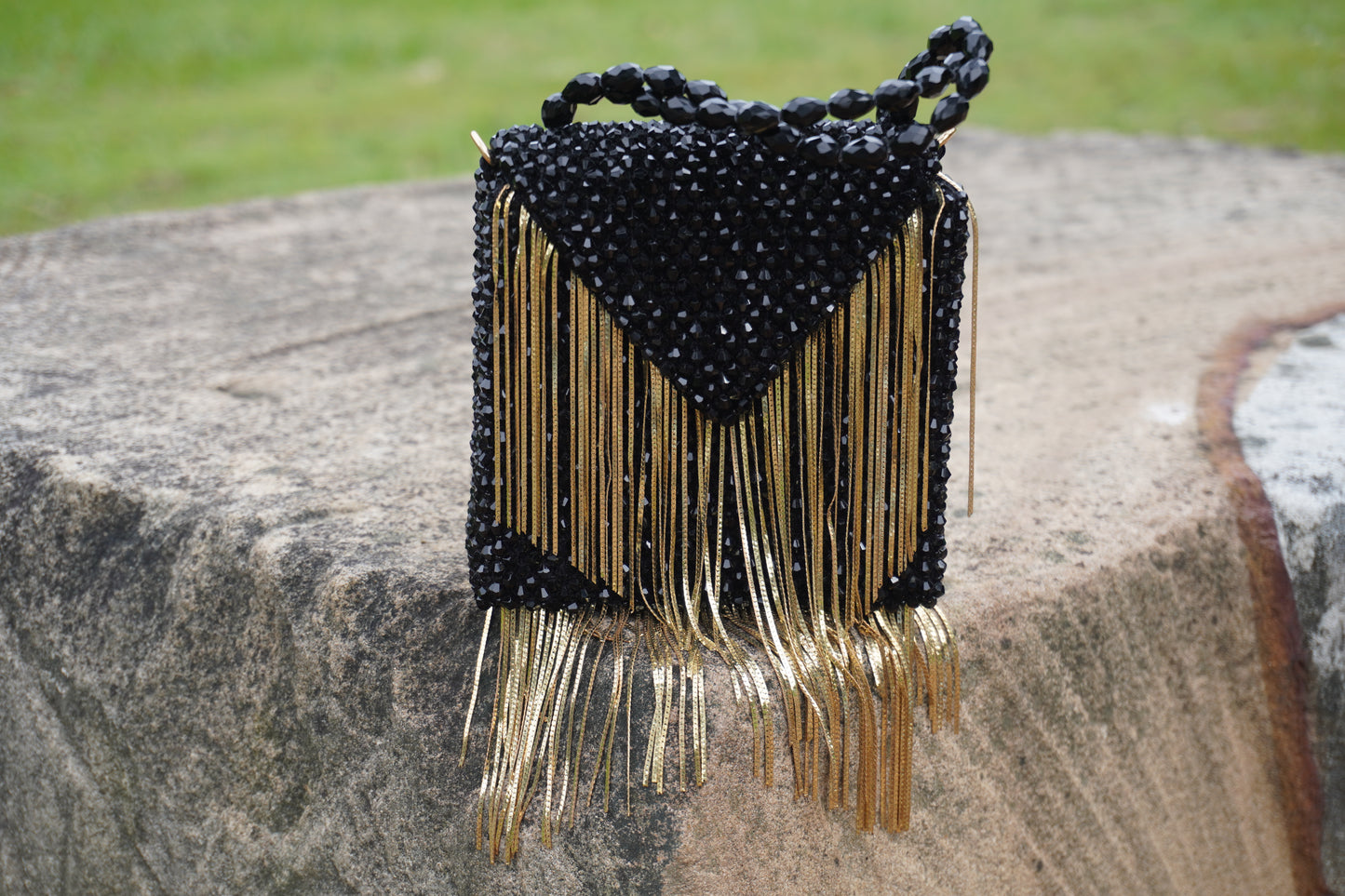 Crystal Beaded Bag - Square Black