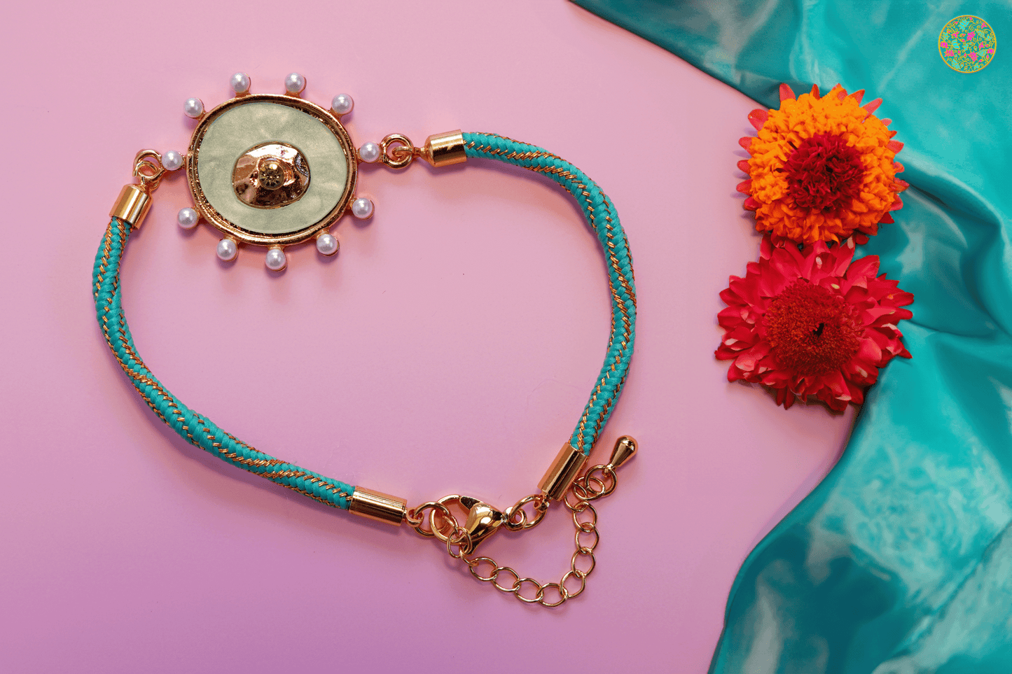Pearl Evil Eye Rakhi - Teal Blue