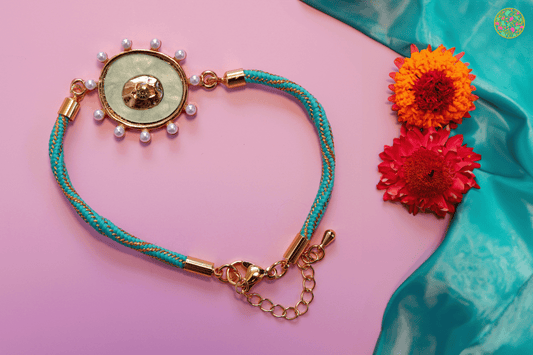 Pearl Evil Eye Rakhi - Teal Blue