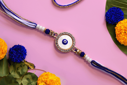 Evil Eye Round Embellished Rakhi - Blue
