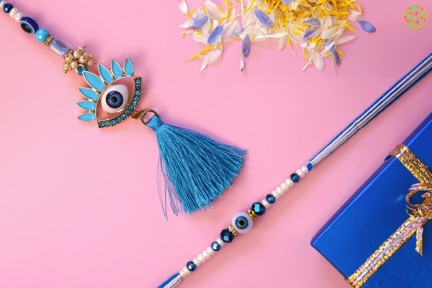 Bhai Bhabhi Evil Eye Rakhi Set - Blue
