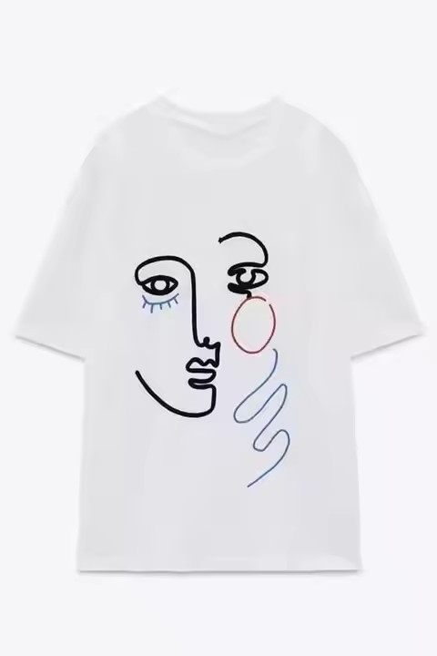 Contour Embroidery Girl T-Shirt