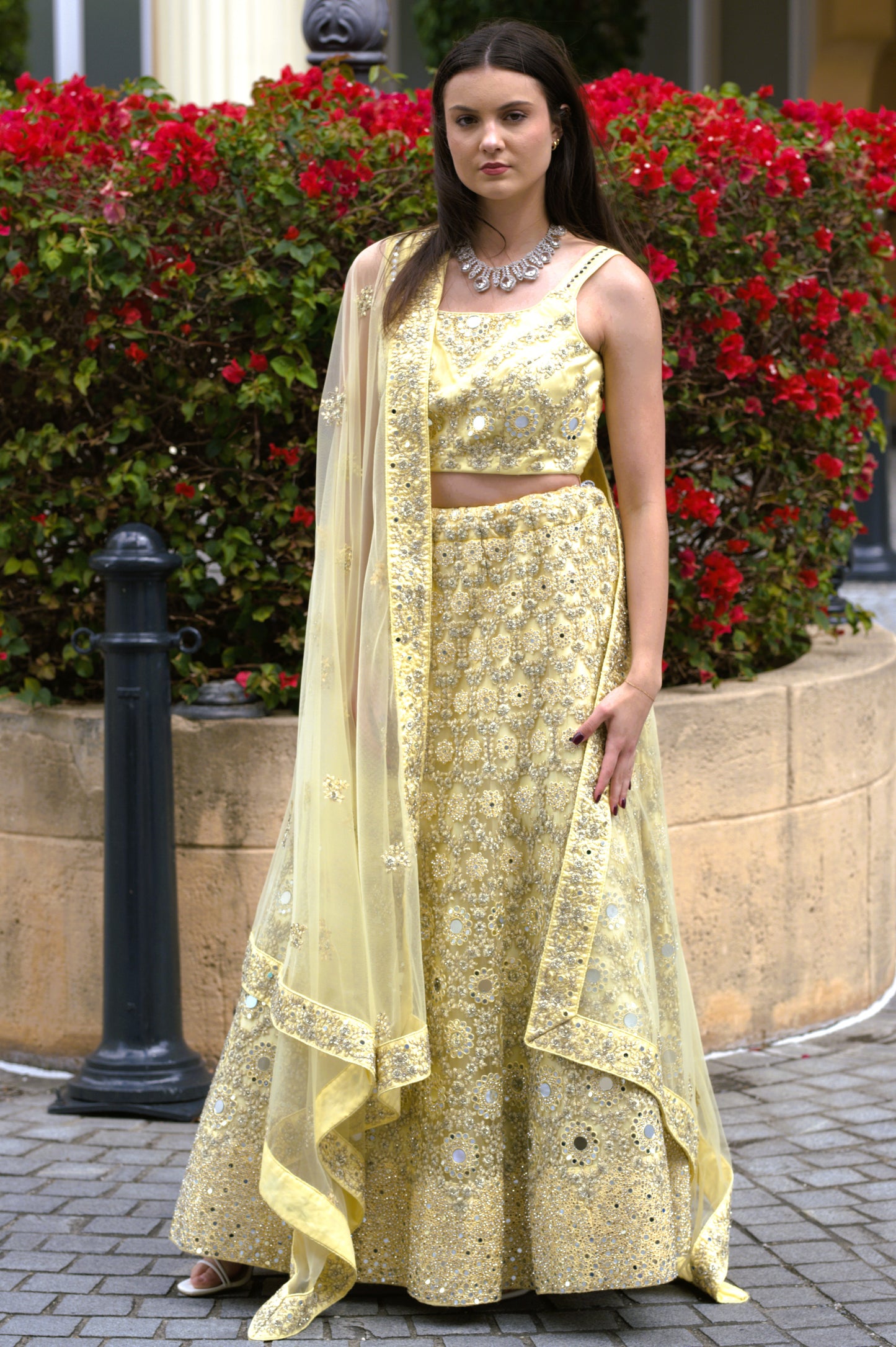 Mirror Work Yellow Lehenga Set