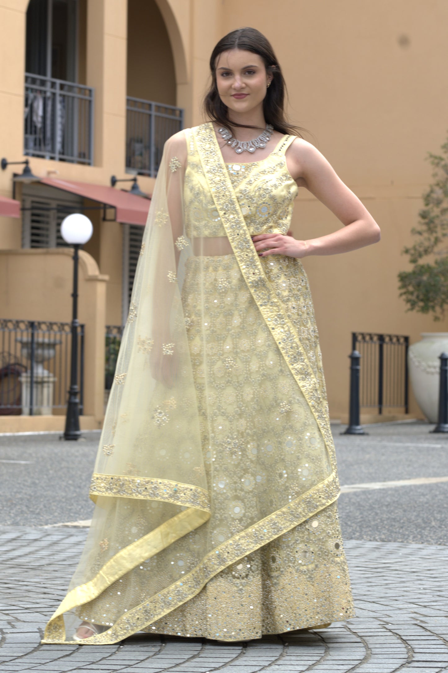 Mirror Work Yellow Lehenga Set