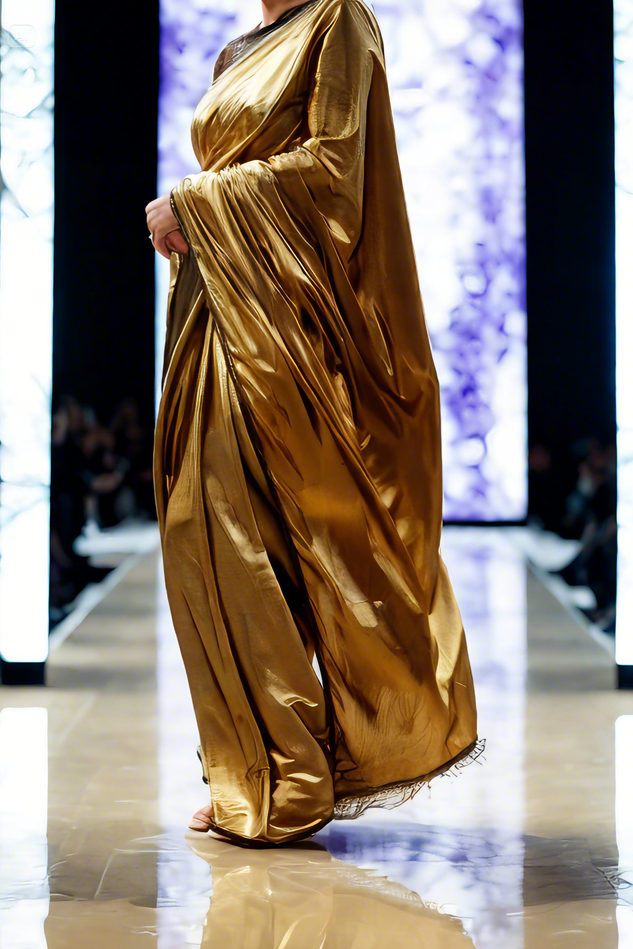 Golden Opulence: A Modern Saree for the Fashion-Forward