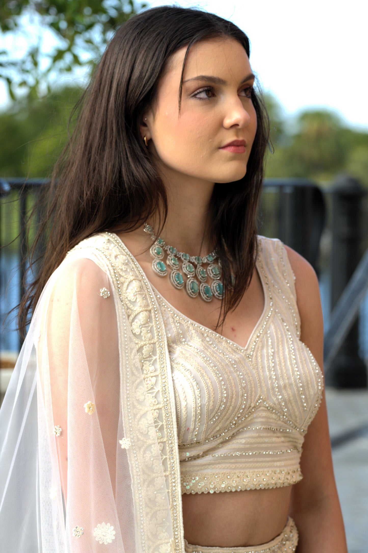 Embroidered Lehenga Set - Cream White