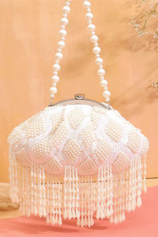 Vintage White Pearls Tassel Bag