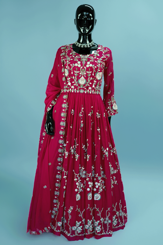 Embroidered Anarkali Suit - Hot Pink