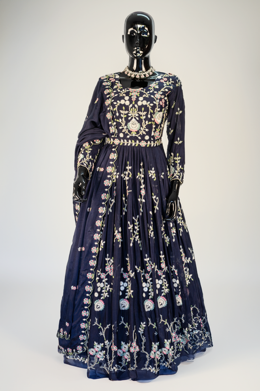 Embroidered Anarkali Suit - Deep Blue