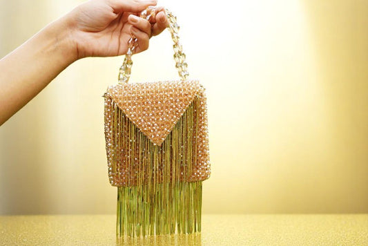 Crystal Beaded Bag - Square Beige