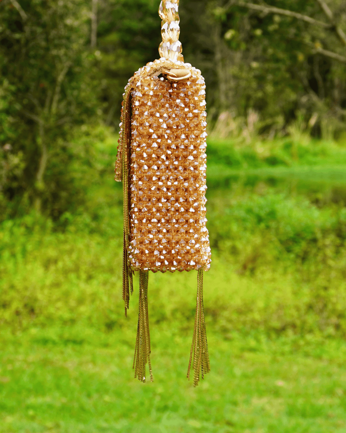 Crystal Beaded Bag - Square Beige