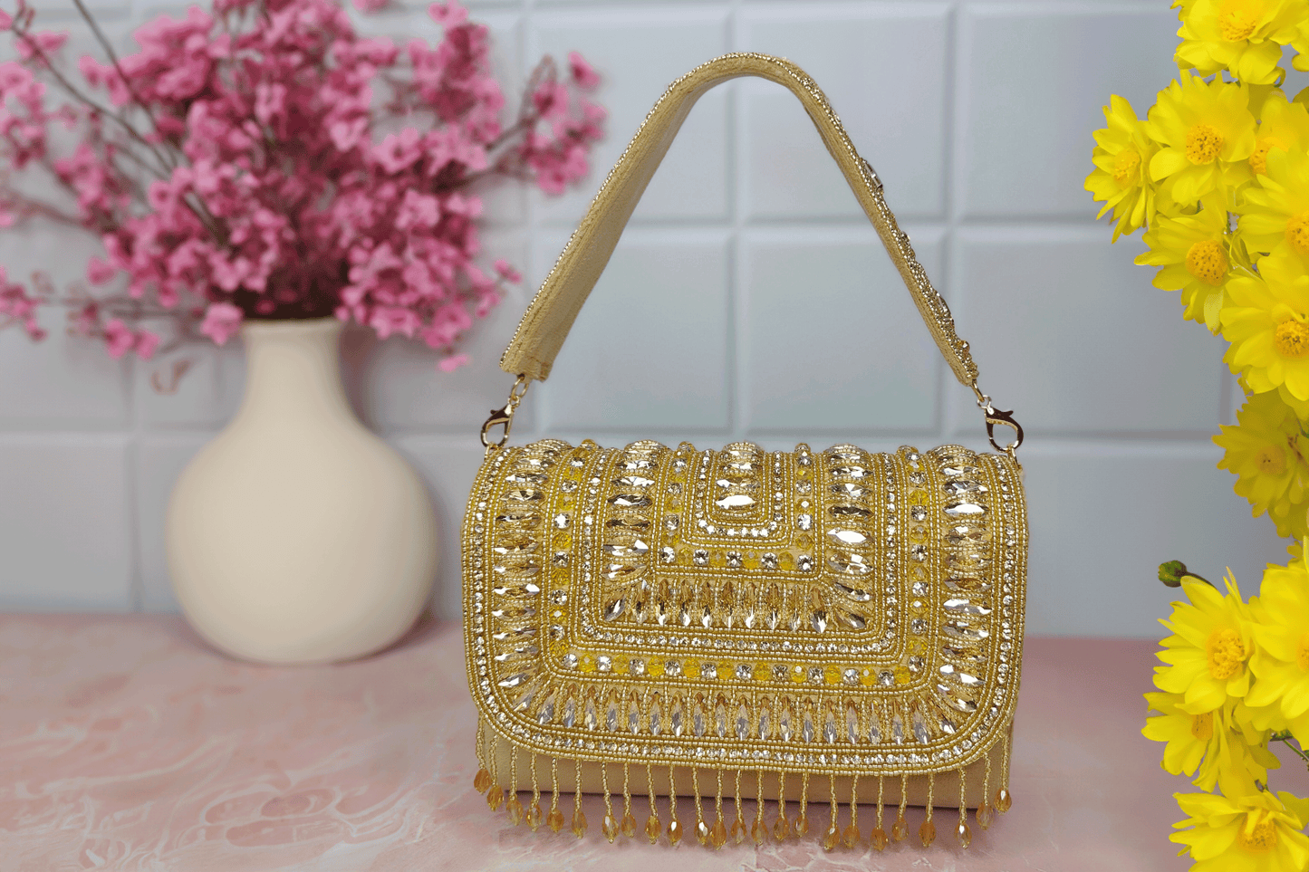 Crystal Elegance Satchel - Gold