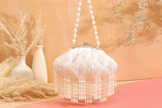 Vintage White Pearls Tassel Bag