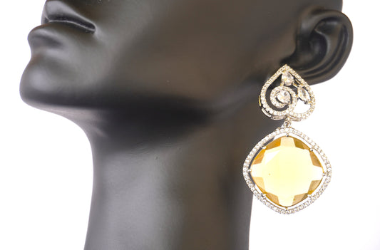 Crystal Diamond Earrings - Yellow