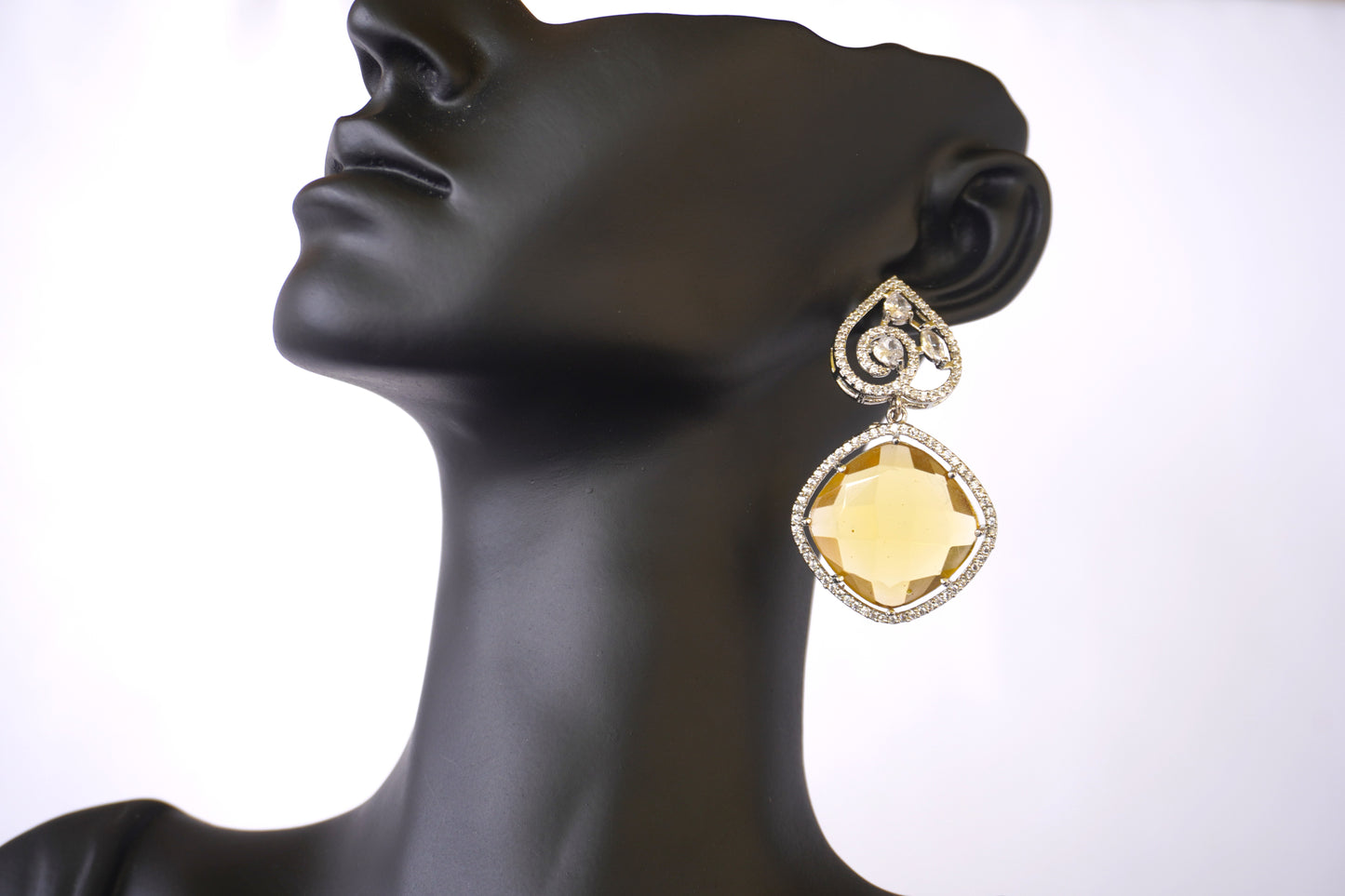 Crystal Diamond Earrings - Yellow