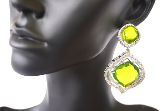 Crystal Diamond Earrings - Neon green