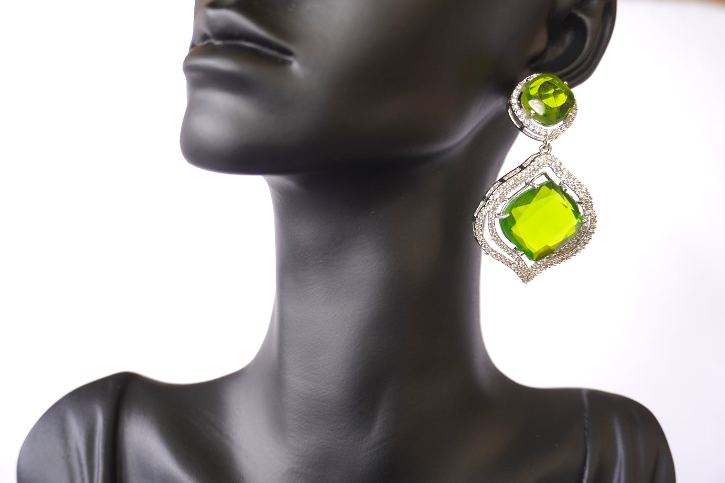 Crystal Diamond Earrings - Neon green