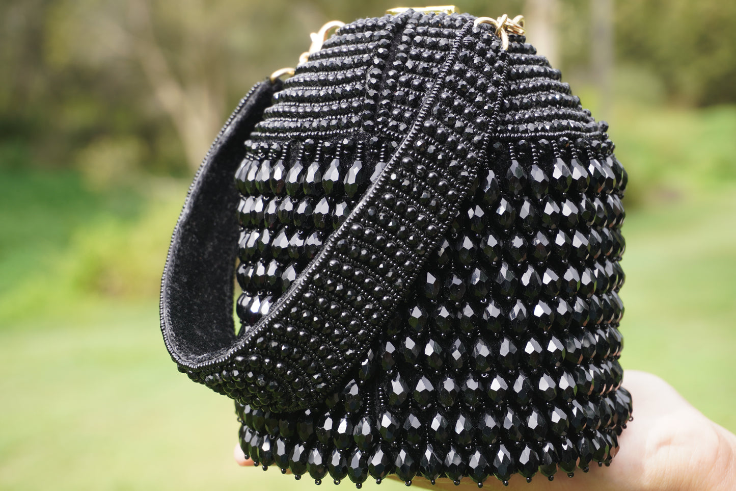 Crystal Bucket Beaded Bag - Black