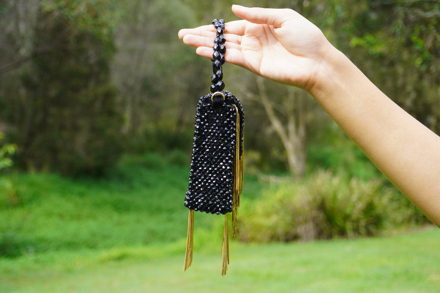 Crystal Beaded Bag - Square Black