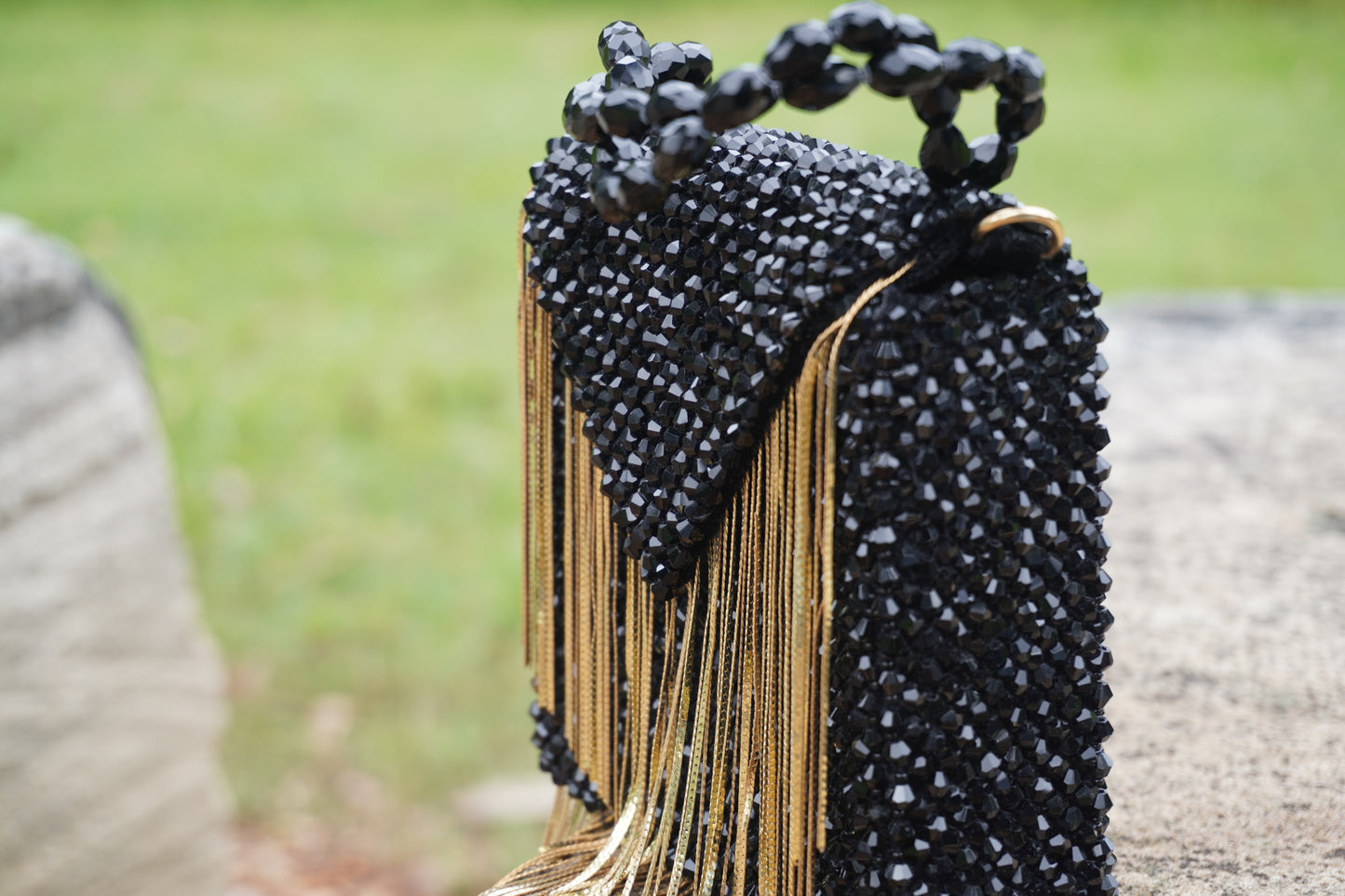 Crystal Beaded Bag - Square Black