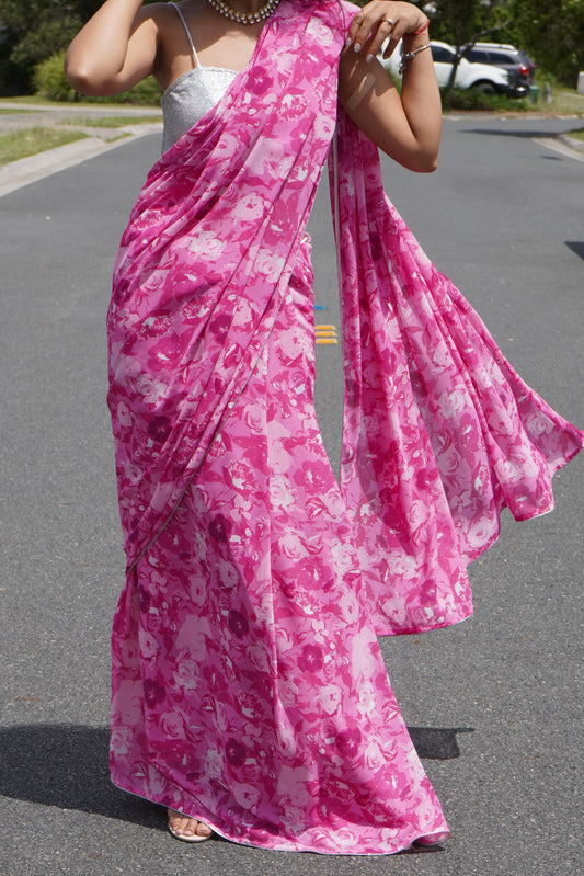 Pink Floral saree