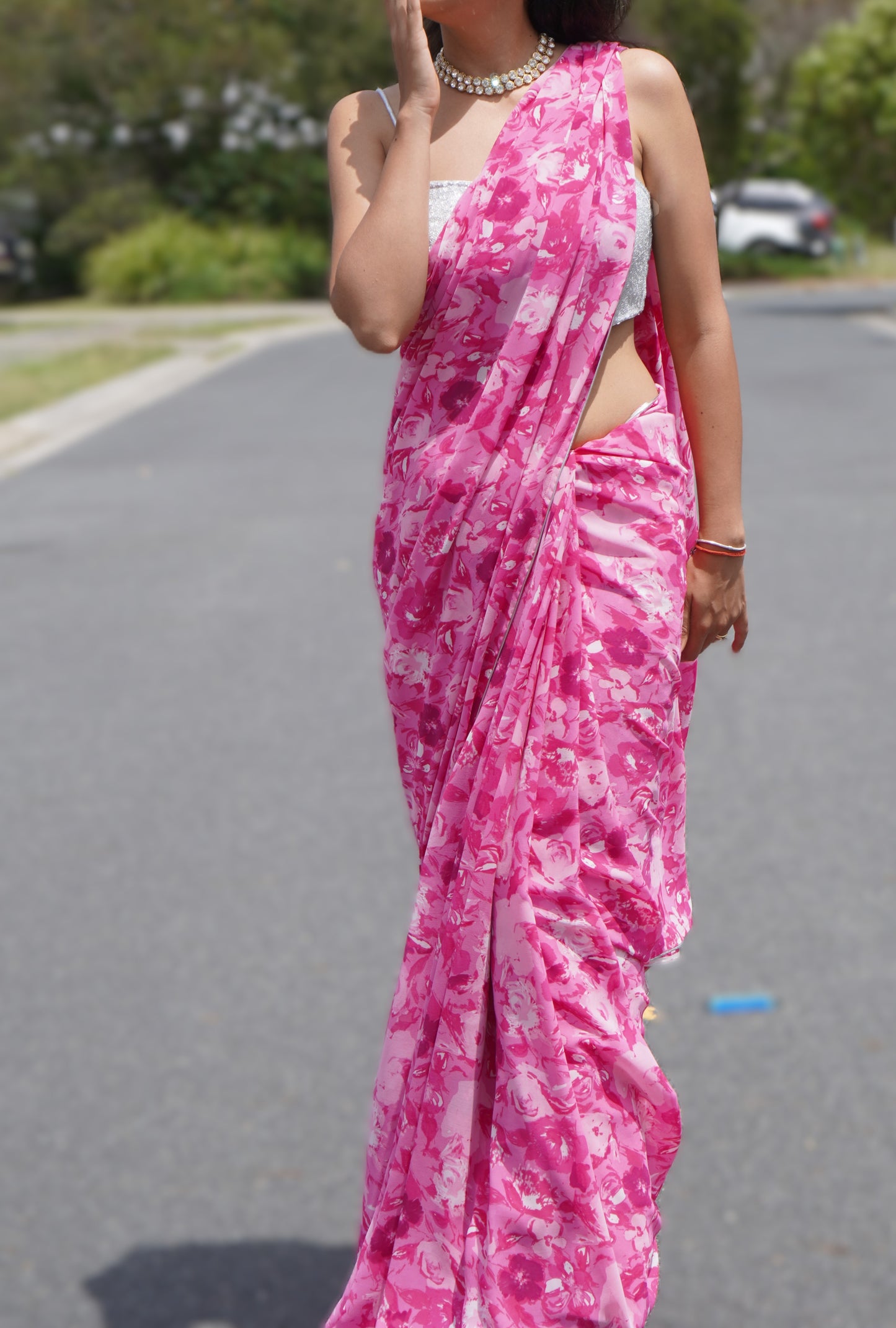 Pink Floral saree