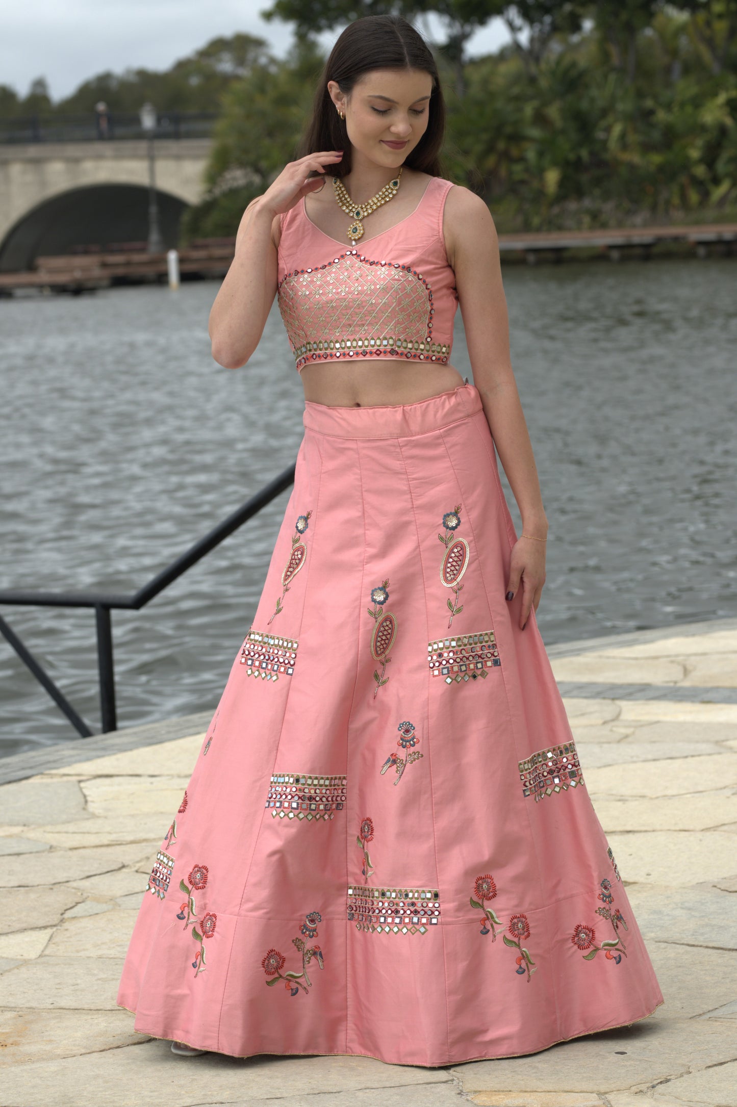 Pink Ombre Mirror Lehenga/Skirt Set