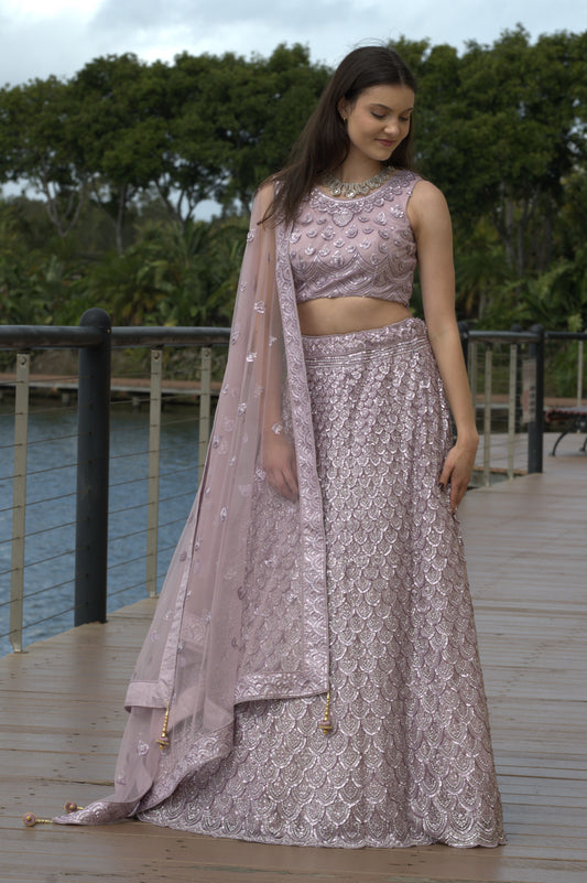 Lavender Reflector Lehenga Set - Lavender