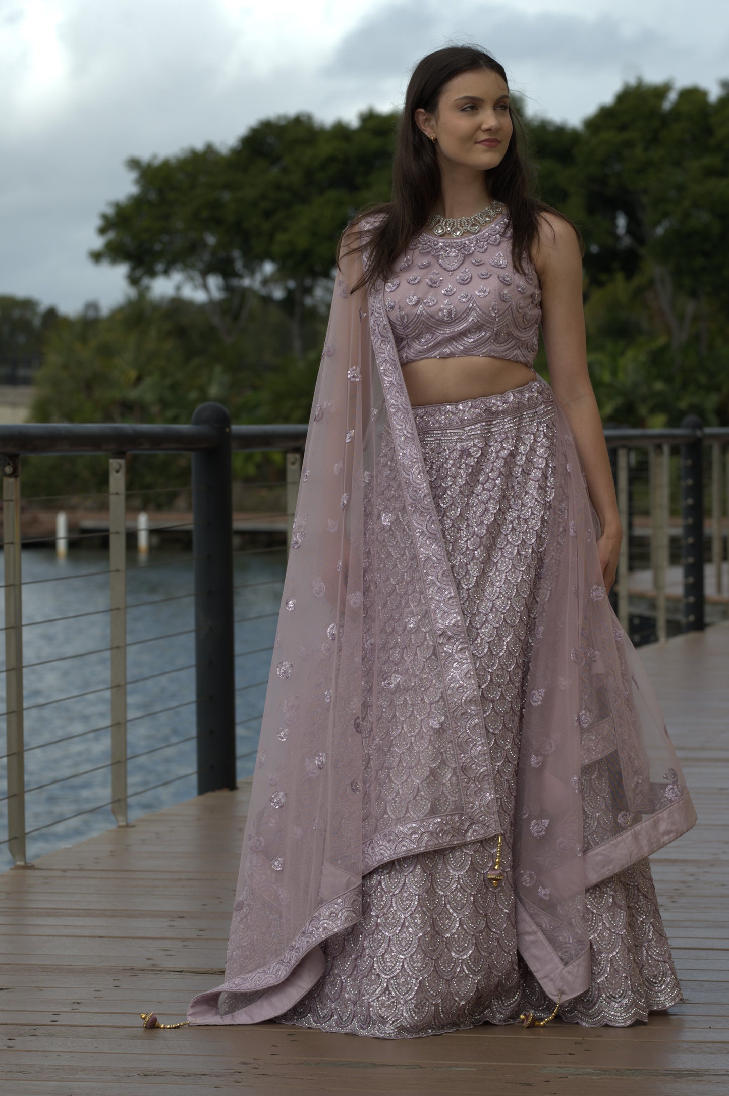 Lavender Reflector Lehenga Set - Lavender