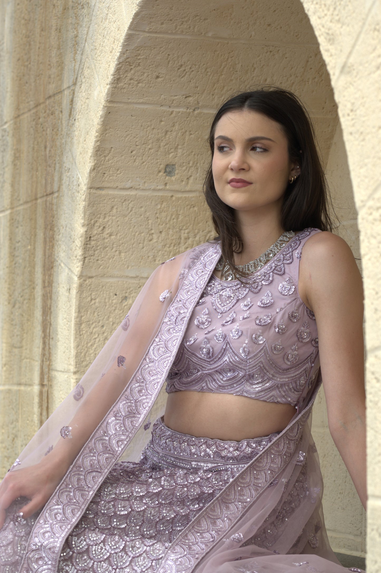 Lavender Reflector Lehenga Set - Lavender