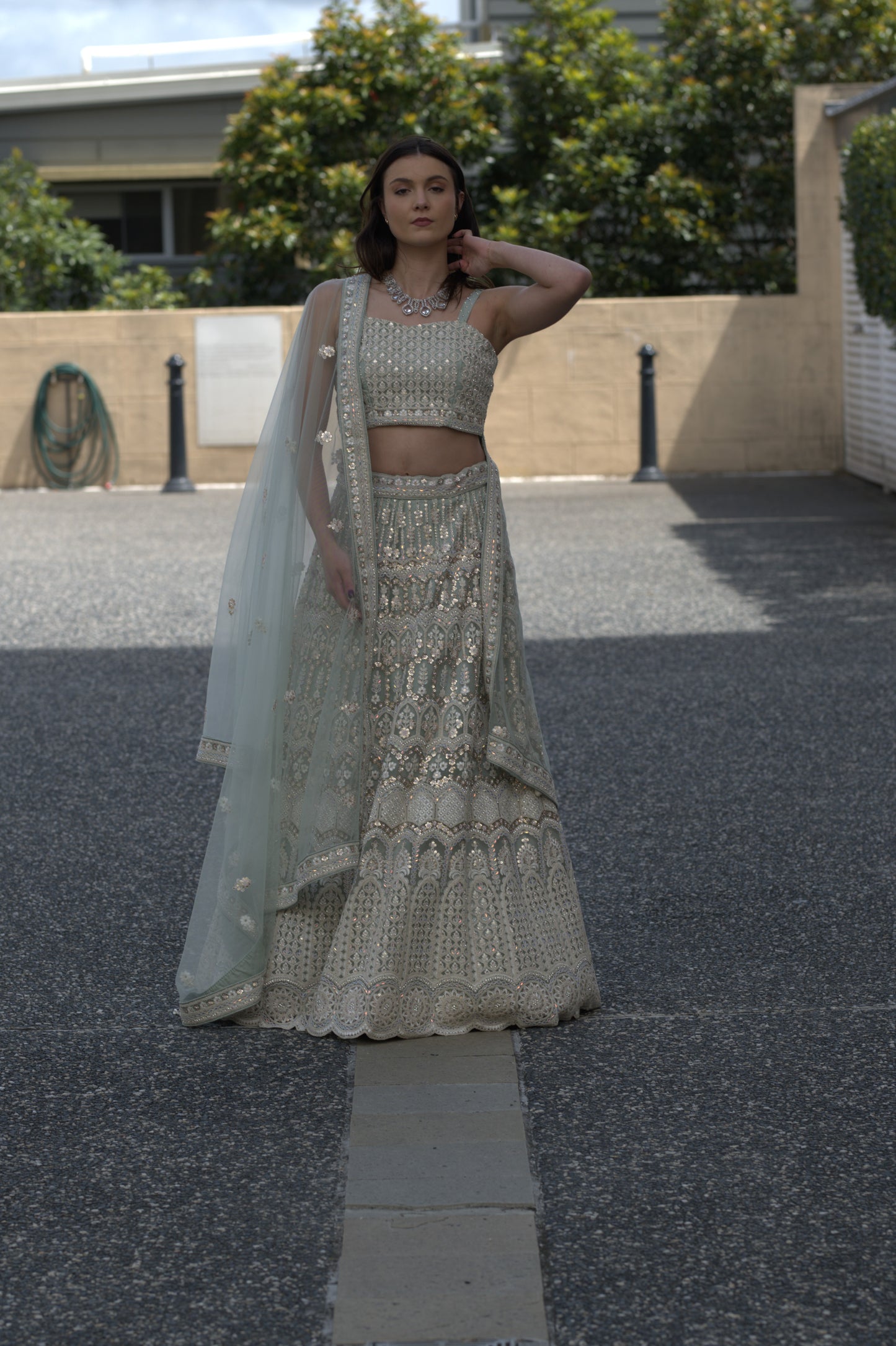 Embroidered Lehenga Set - Pastel Green