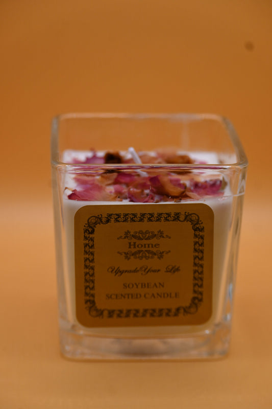 Handcrafted Soybean Scented Candles with Petals- 7*7*7.5