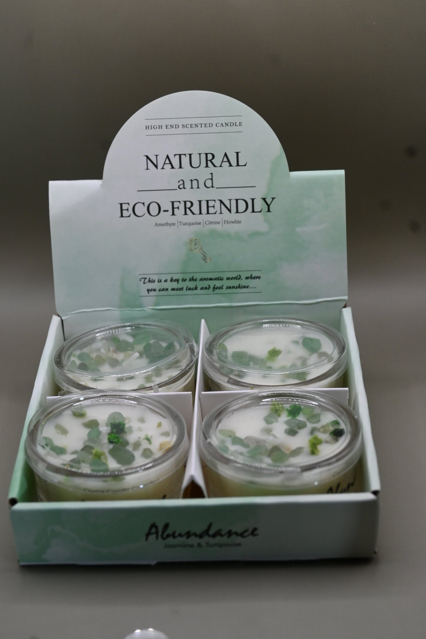 Eco-Friendly Crystal Scented Candles – Abundance Collection-White Green (Available in Set Of 4)