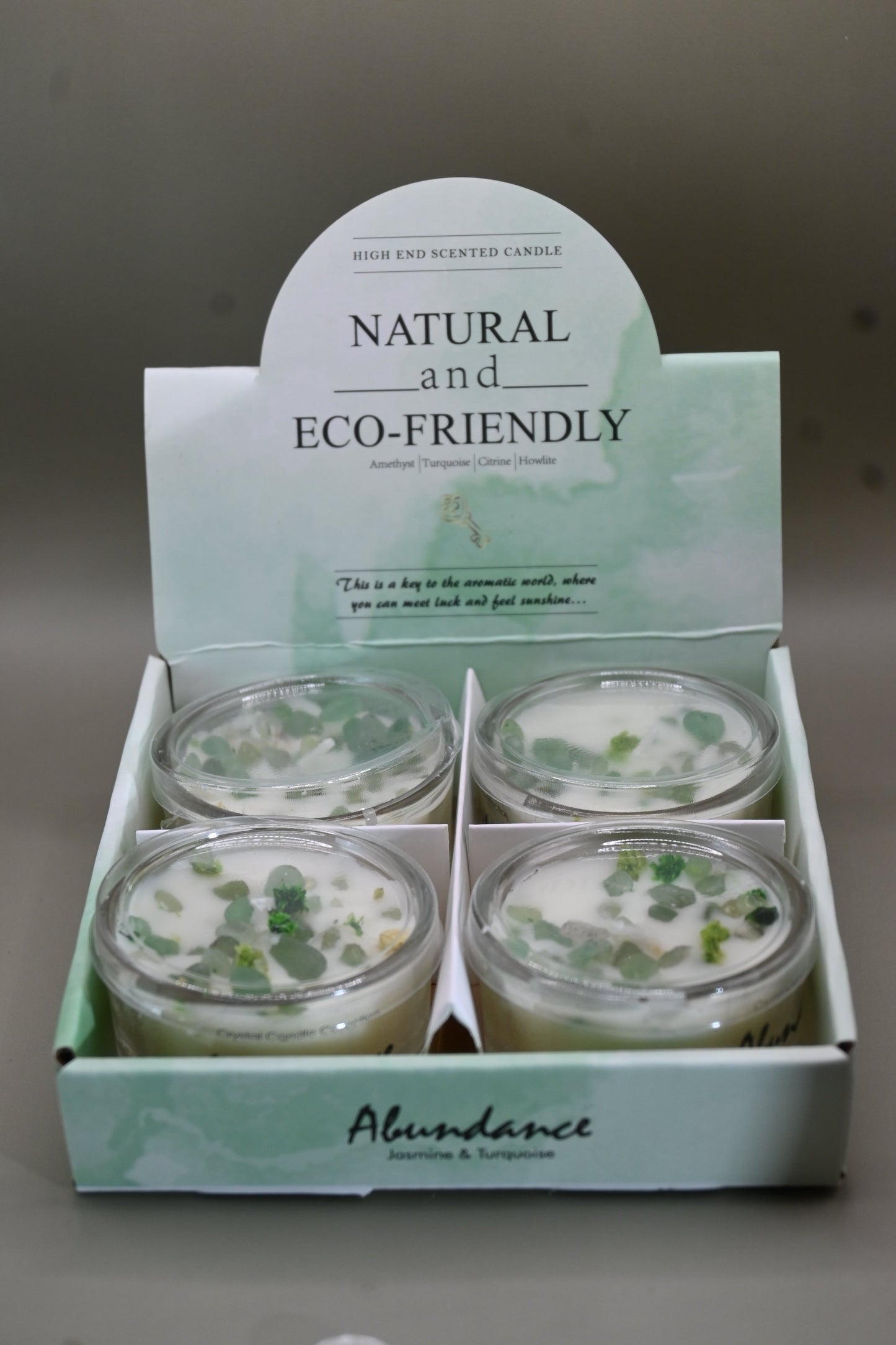 Eco-Friendly Crystal Scented Candles – Abundance Collection-White Green (Available in Set Of 4)