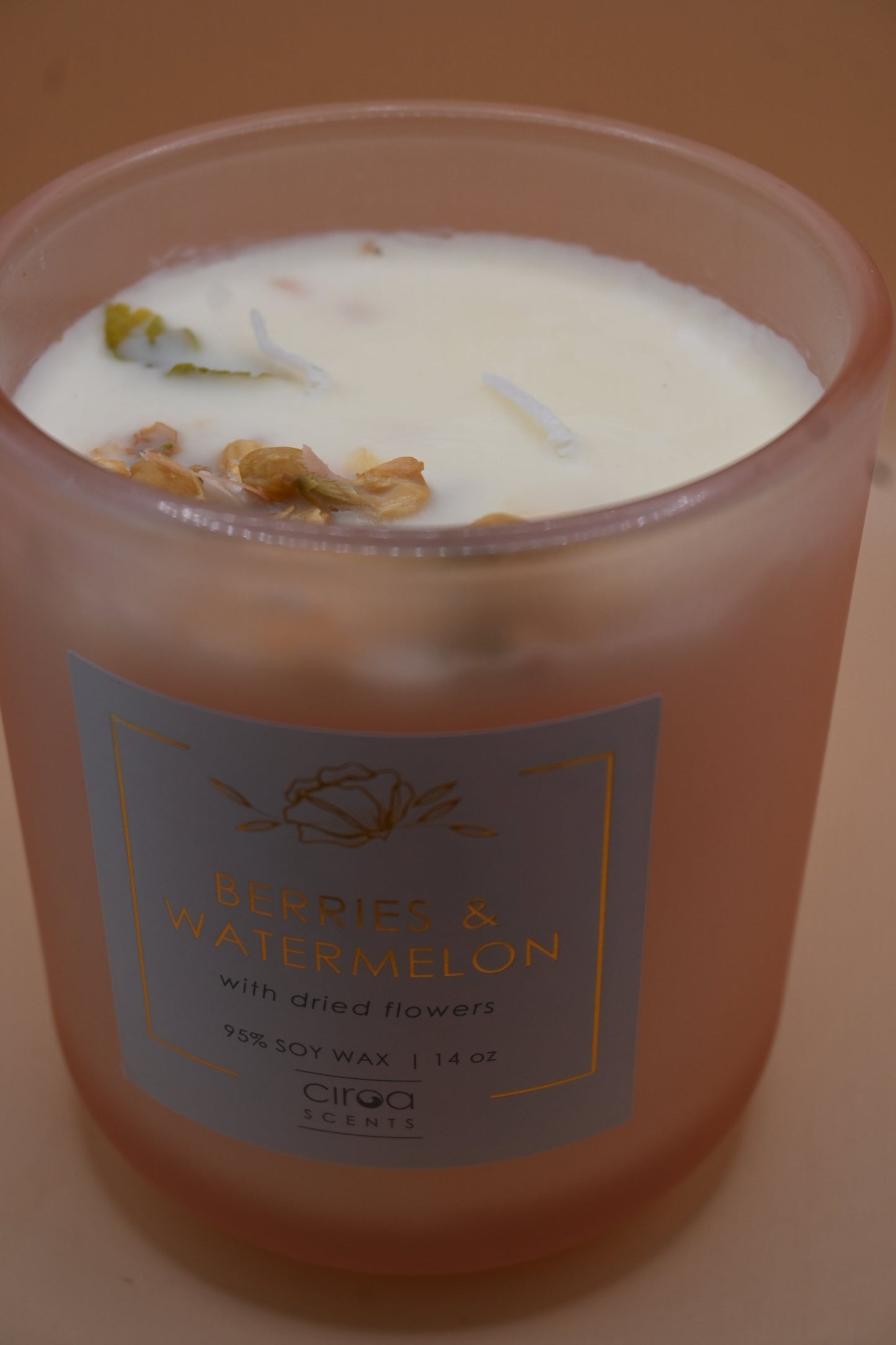 Berries & Watermelon Soy Candle with Dried Flowers