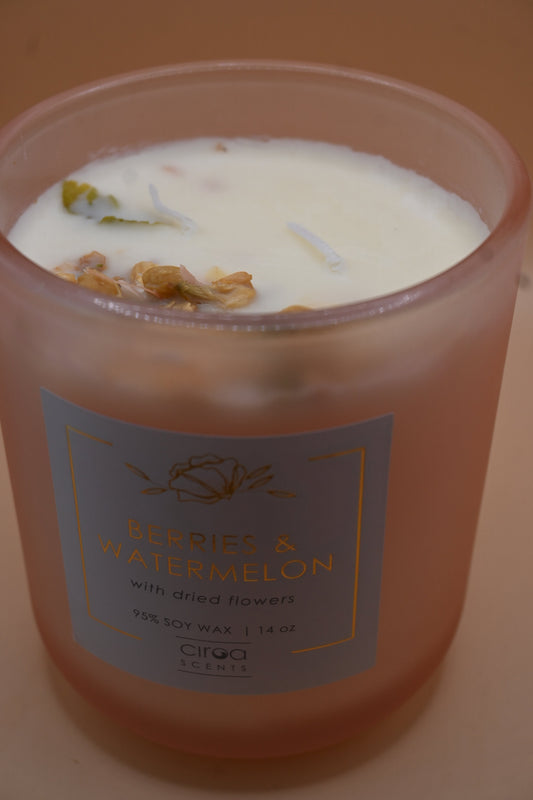 Berries & Watermelon Soy Candle with Dried Flowers
