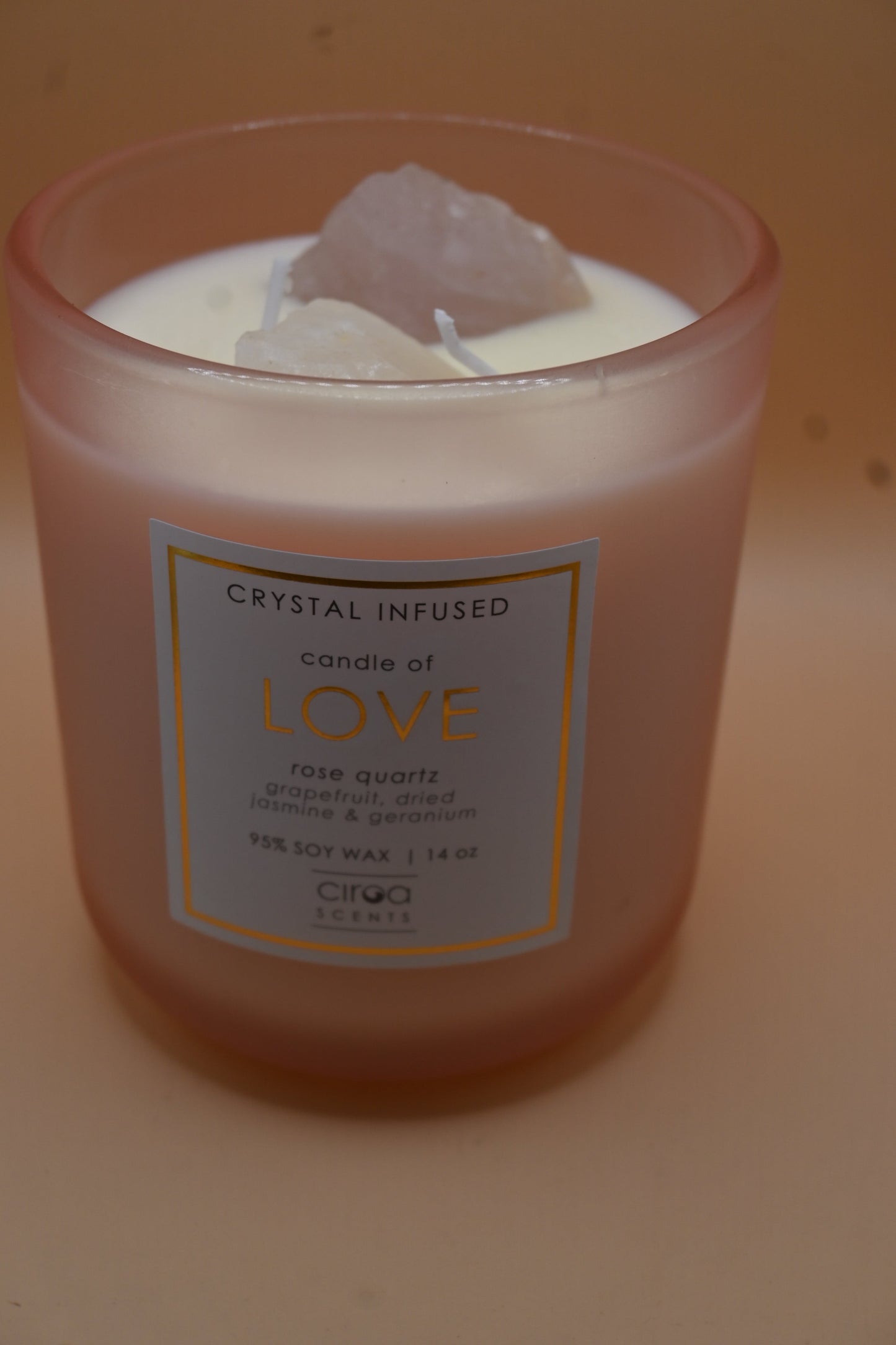 Crystal Infused Candle - Love  9.6*11 Peach