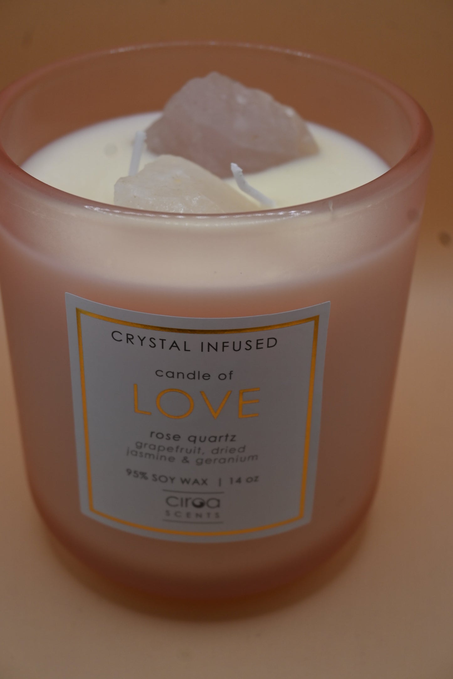 Crystal Infused Candle - Love  9.6*11 Peach