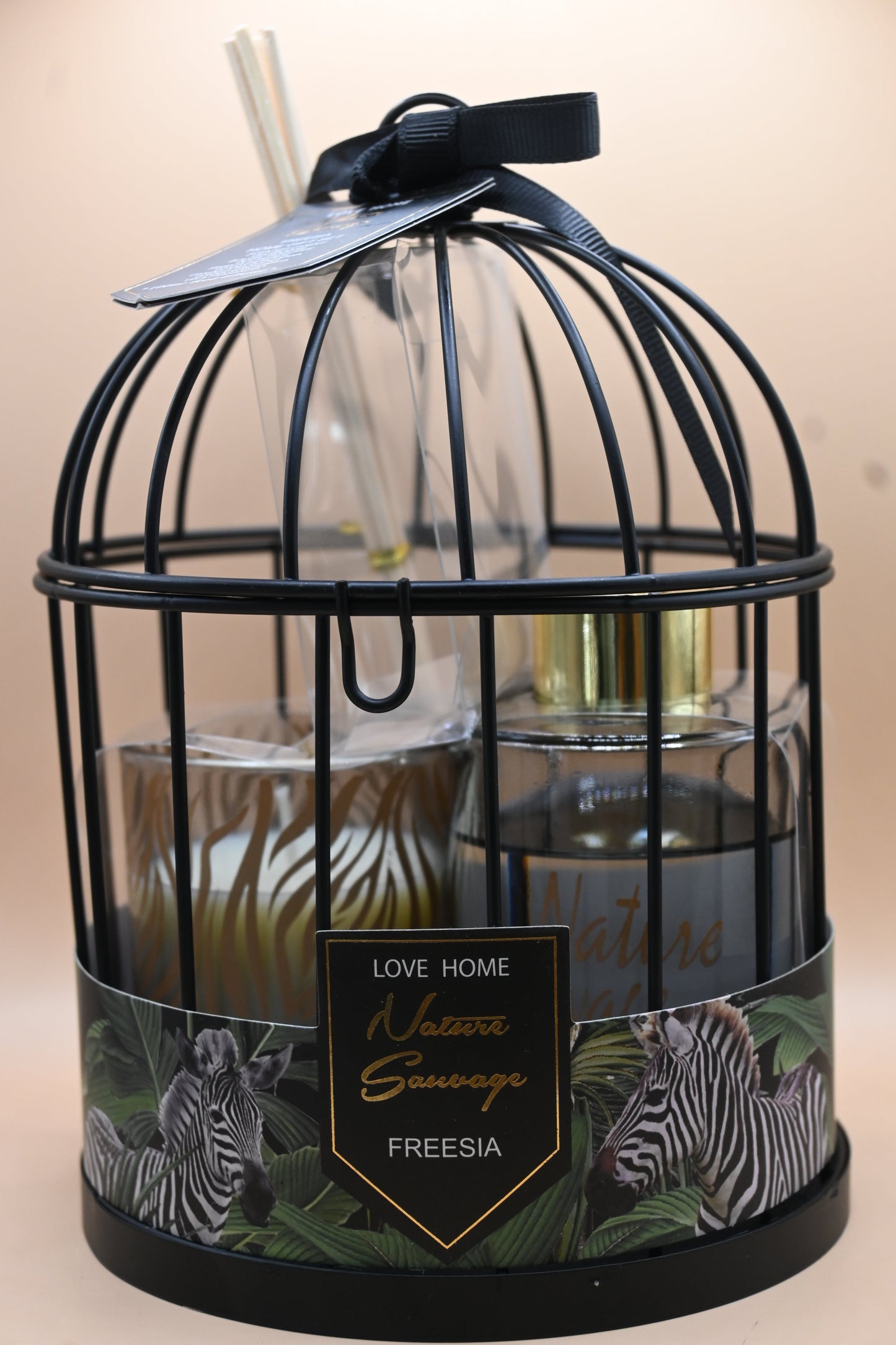 Elegant Candle and Diffuser Set in Decorative Cage- Black