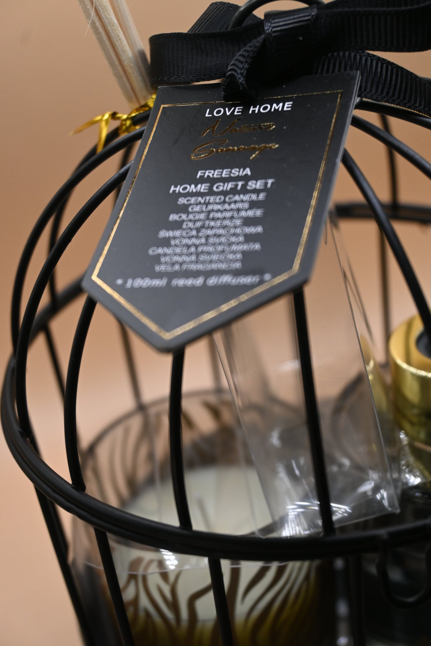 Elegant Candle and Diffuser Set in Decorative Cage- Black