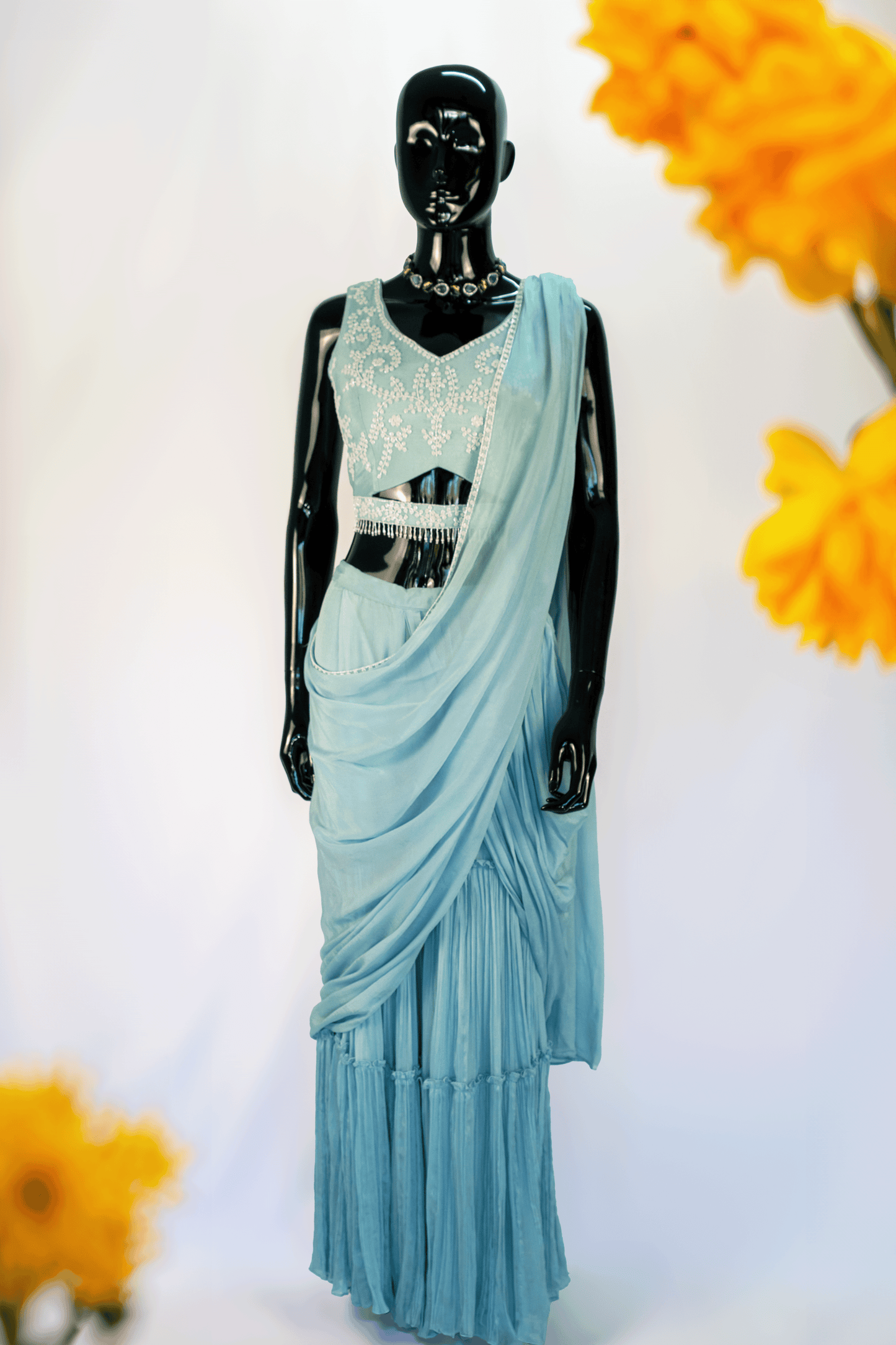 Pre Draped Sharara Set - Blue