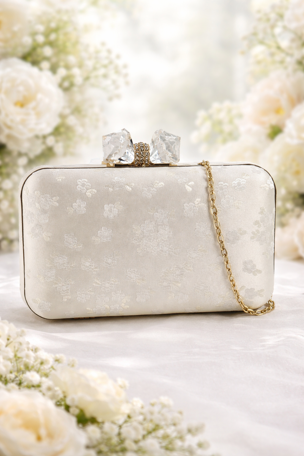 Silk Bow Clutch Bag - White/Cream