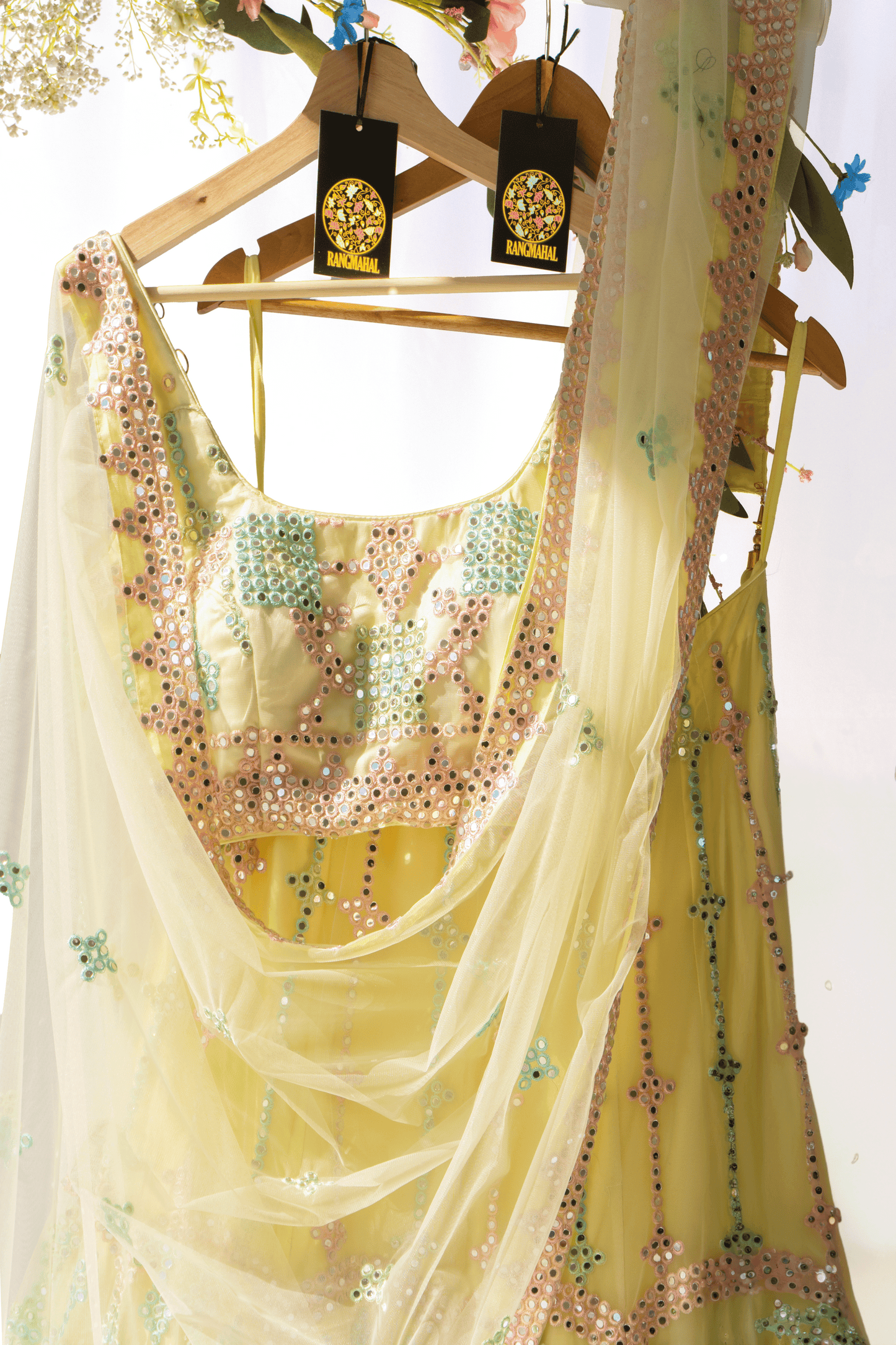 Mirror Work Lehenga Set - Yellow