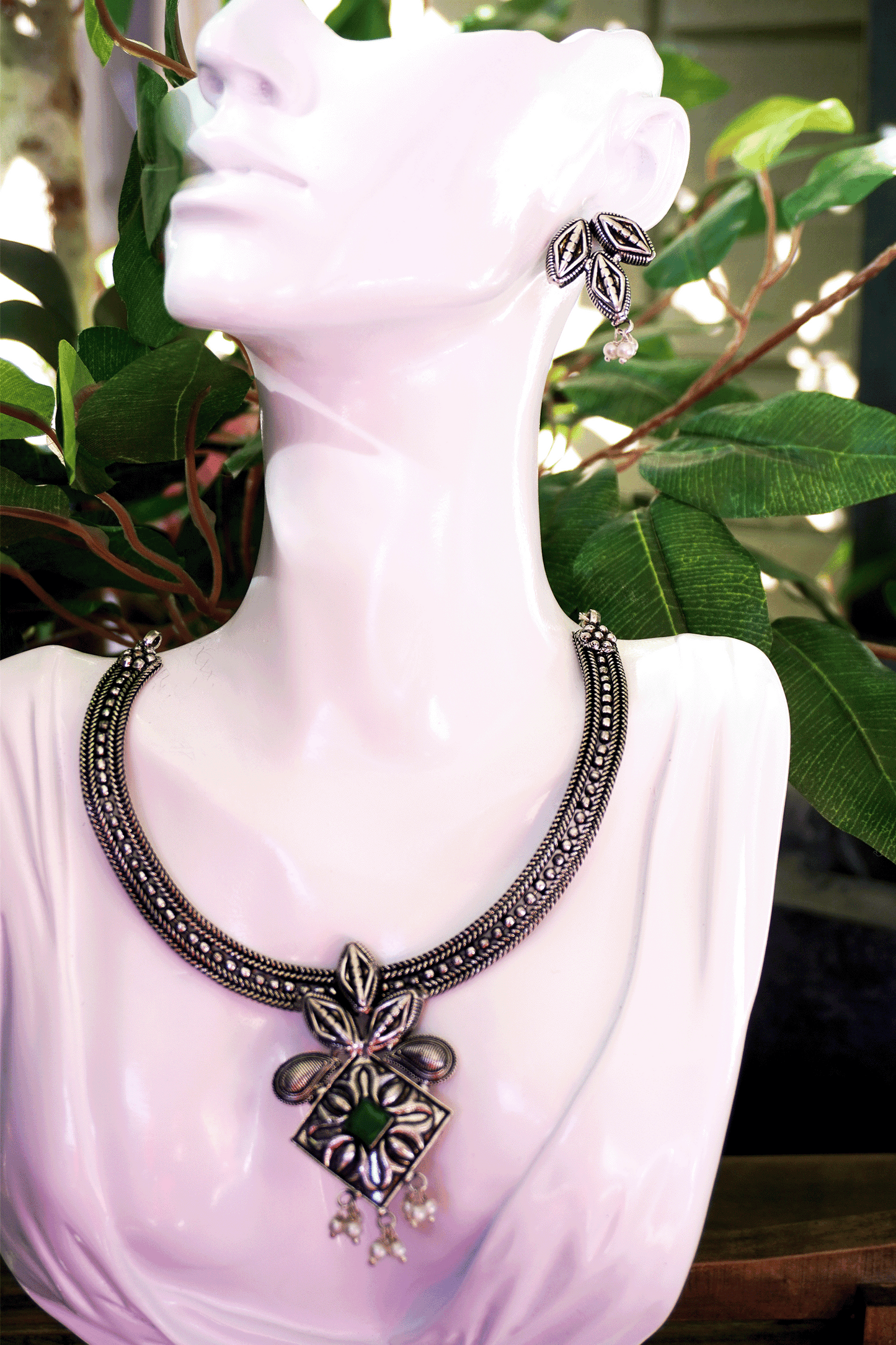 Oxidised Necklace - Green