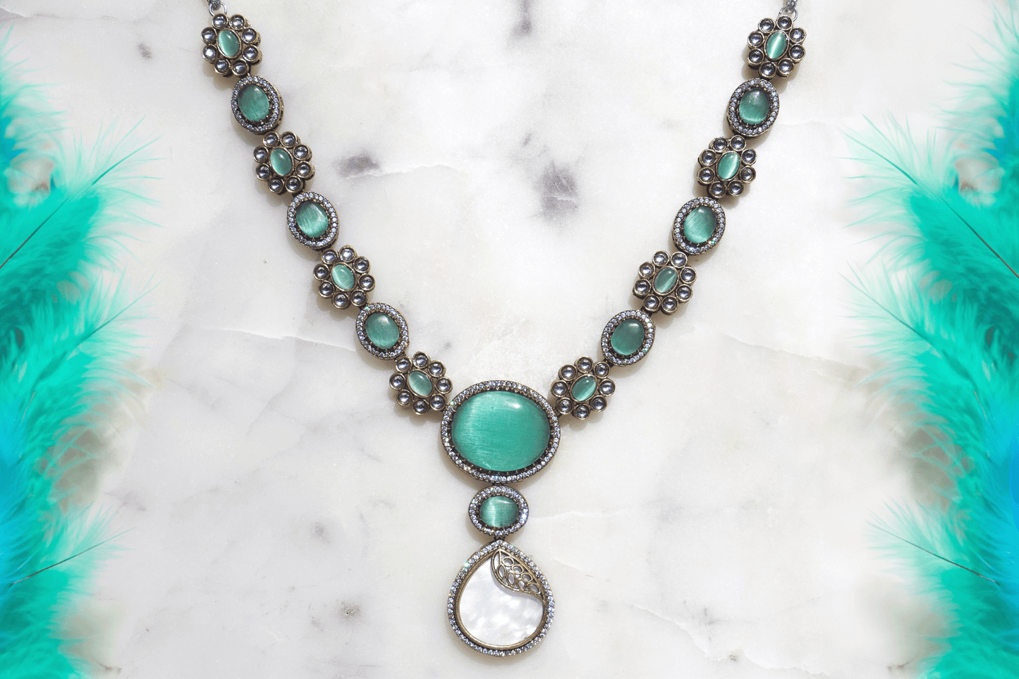 Kundan Necklace Set - Turquoise