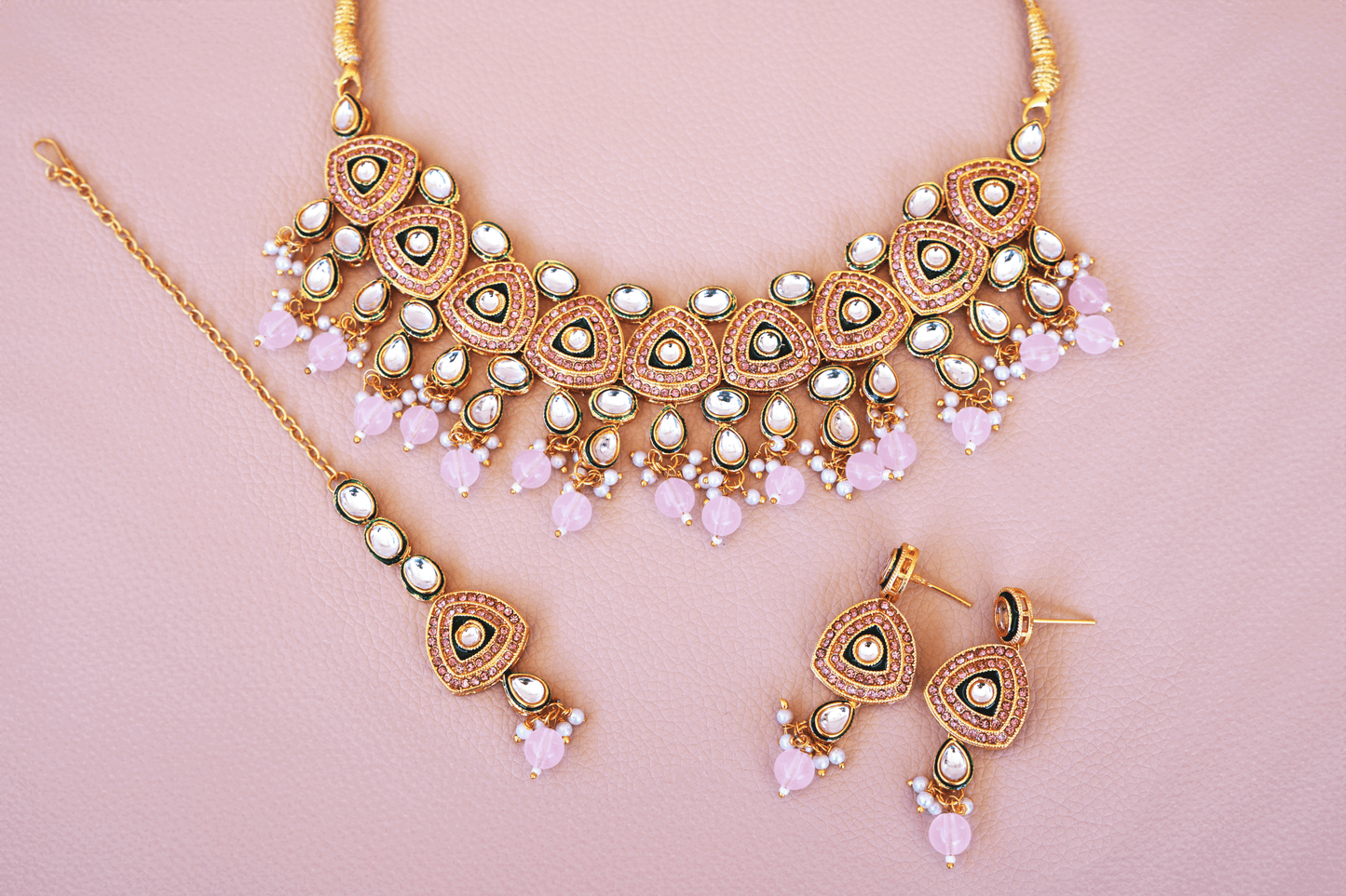 Classic Kundan Choker Set - Pink