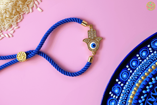 Hand Evil Eye Embellished Bracelet- Blue