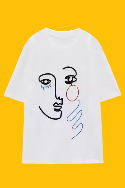 Summer Contour Embroidery Girl T-Shirt